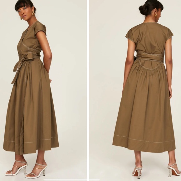 Olive green khaki wrap dress TORY BURCH POPLIN - Picture 2 of 9